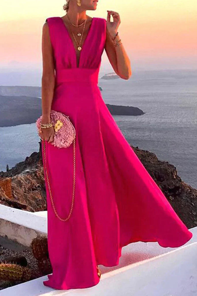 Effortless chic women's midi dress. Flowy summer style, perfect as a comfortable beach or vacation sundress.