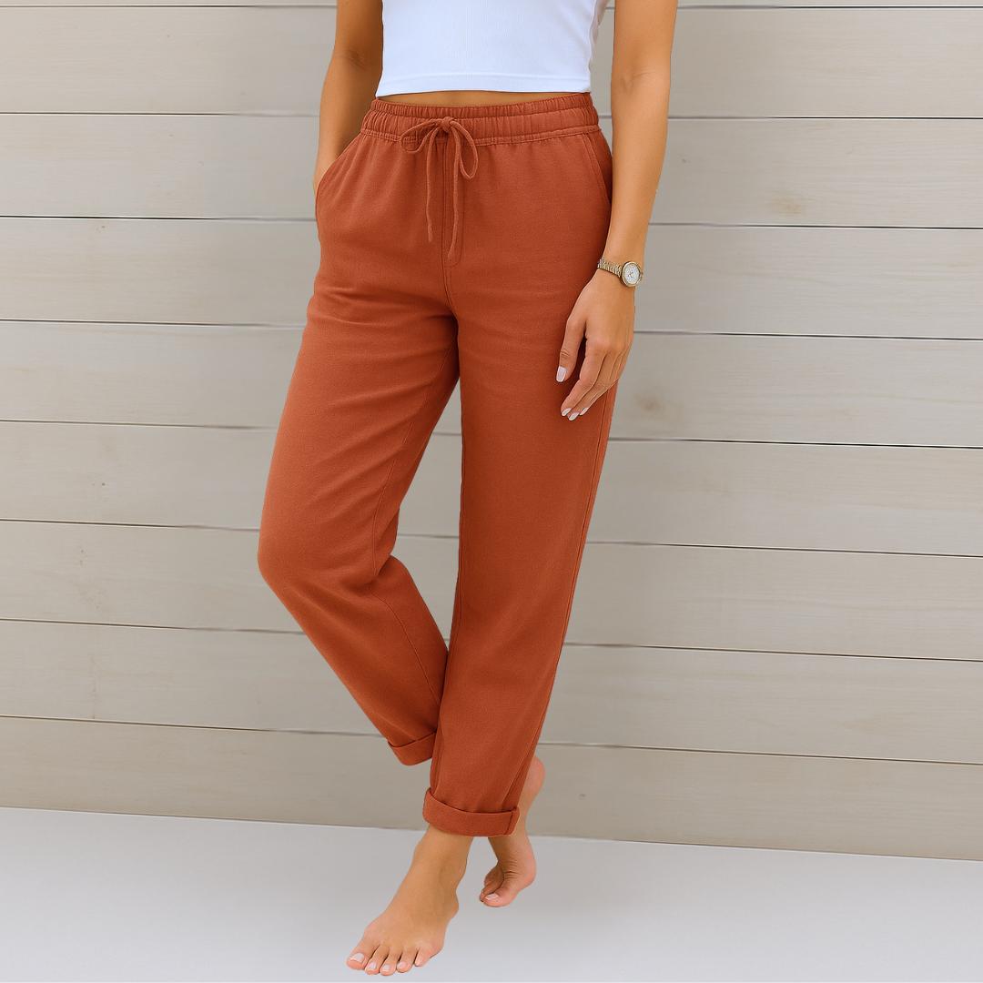 Chic women's bottoms: straight leg elastic waist ankle pants with a drawstring, versatile for casual or office.