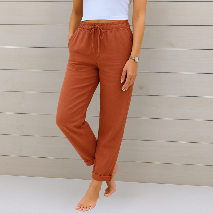 Chic women's bottoms: straight leg elastic waist ankle pants with a drawstring, versatile for casual or office.