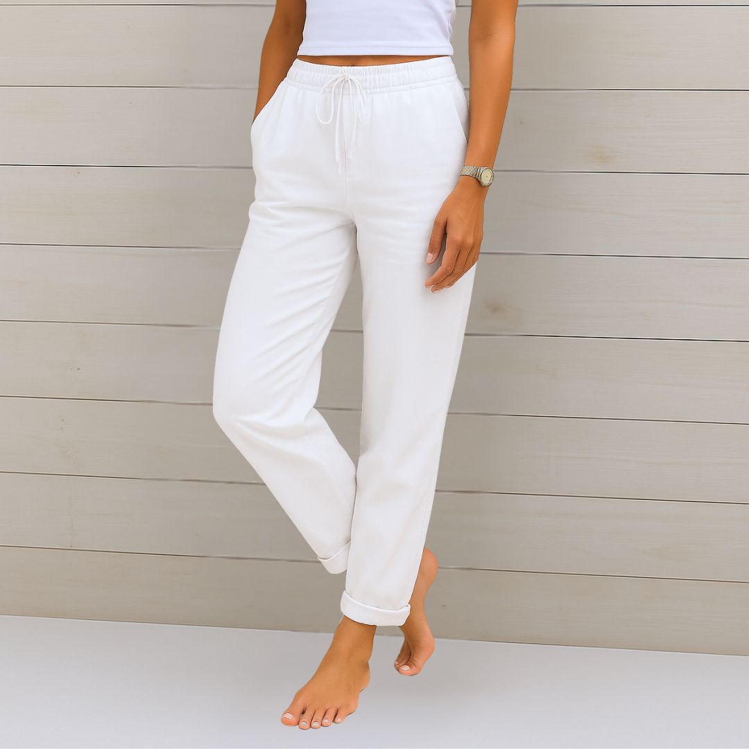 Relaxed fit women's casual pants: elastic waist, drawstring, and stylish ankle length for comfort & modern look.