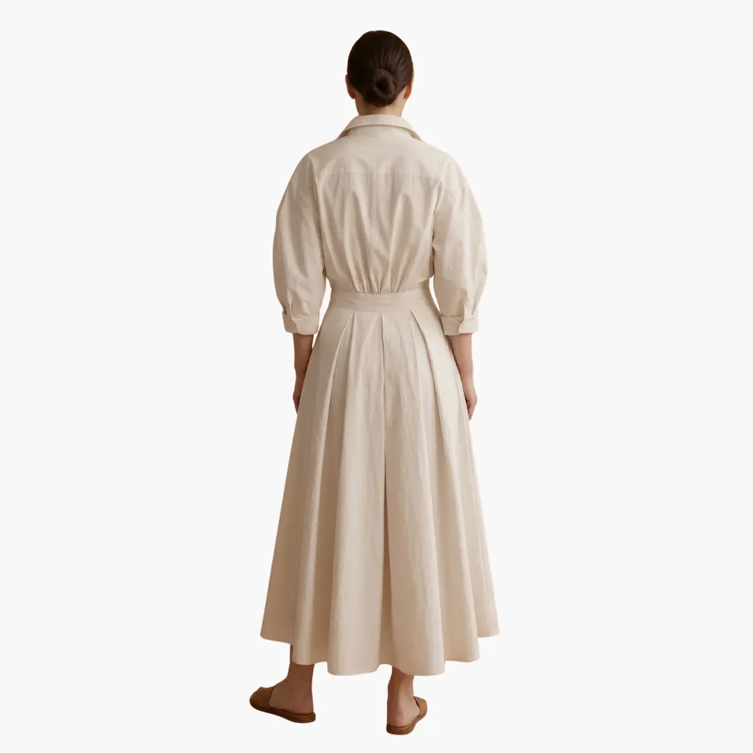 Sophisticated women's shirt dress, elegant button-front design with a defined waist for timeless style.
