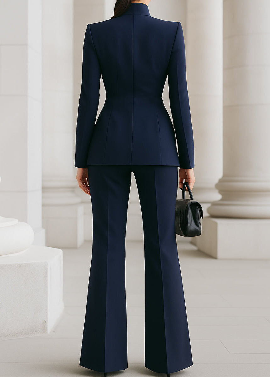 Complete women's formal suit: high-collar blazer & wide-leg pants for a polished look.