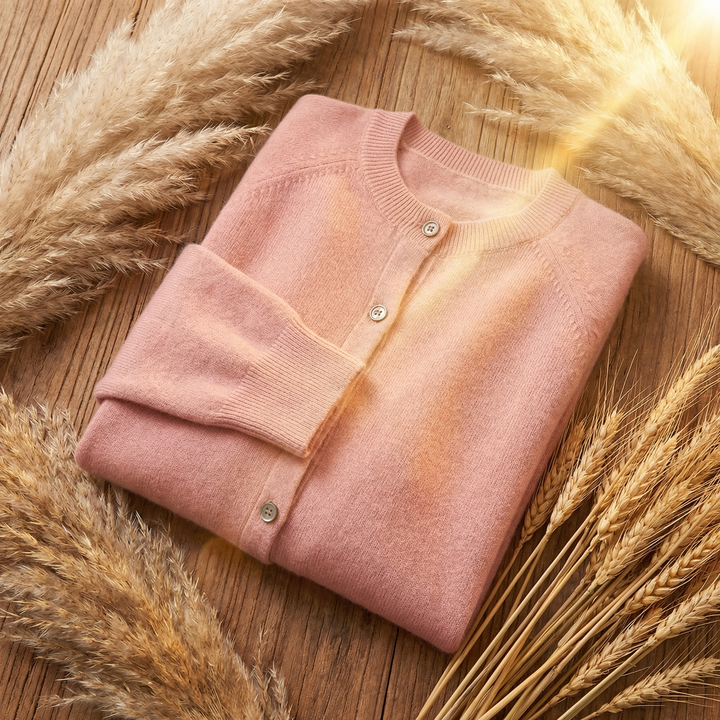Elegant women's knit cardigan sweater with long sleeves, ideal for sophisticated layering in fall & winter fashion.