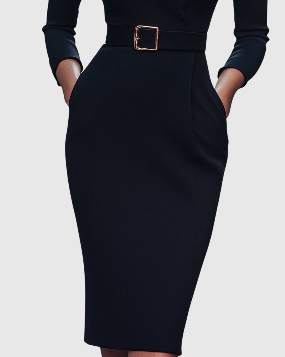 Versatile women's midi pencil dress, elegant for work, with long sleeves and a sophisticated wrap.