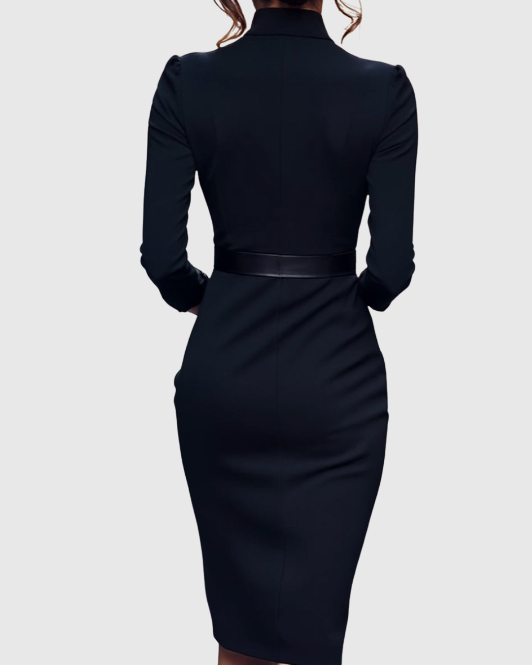 Women's elegant long sleeve midi dress, a sophisticated wrap design with a stylish belted waist.