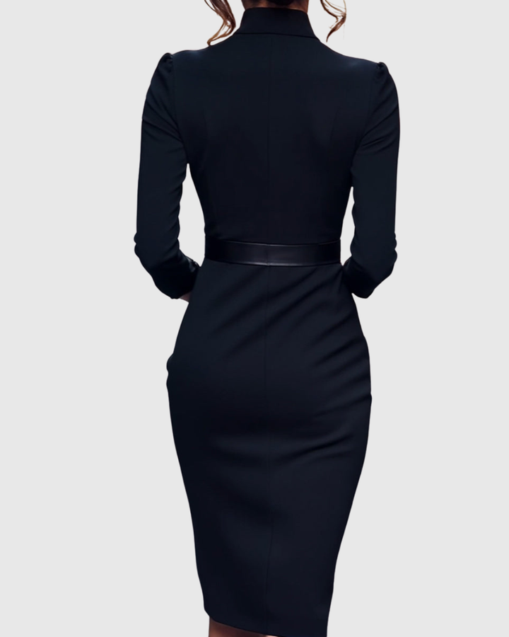 Women's elegant long sleeve midi dress, a sophisticated wrap design with a stylish belted waist.