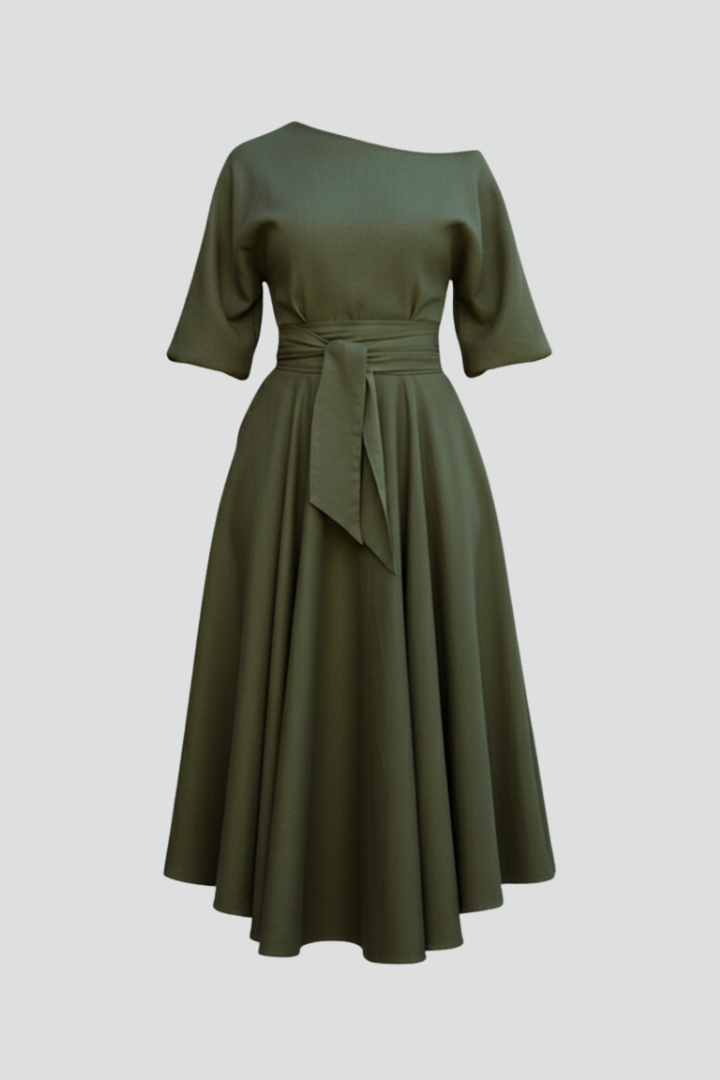 Women's elegant off-shoulder midi dress, featuring stylish lantern sleeves. Perfect for parties & events.