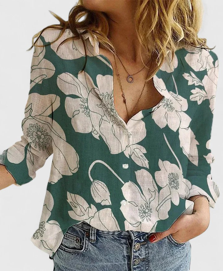 Women's versatile relaxed fit button-down top; breathable cotton linen for fashion & comfort.