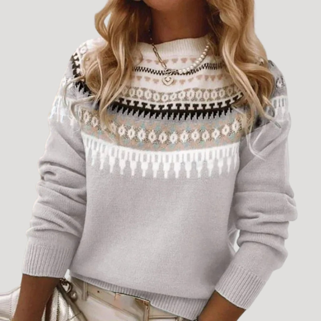 Women's Fair Isle knit sweater, lightweight for spring, featuring a colorful Nordic pattern for casual wear.