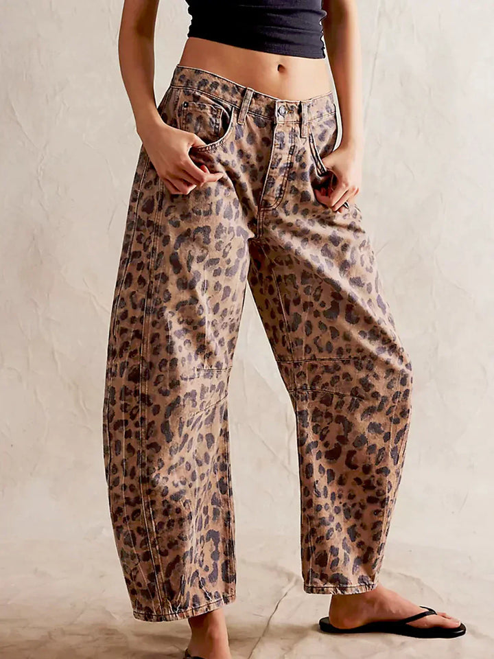 Women's flattering high-waisted wide-leg denim jeans, perfect for stylish casual wear.