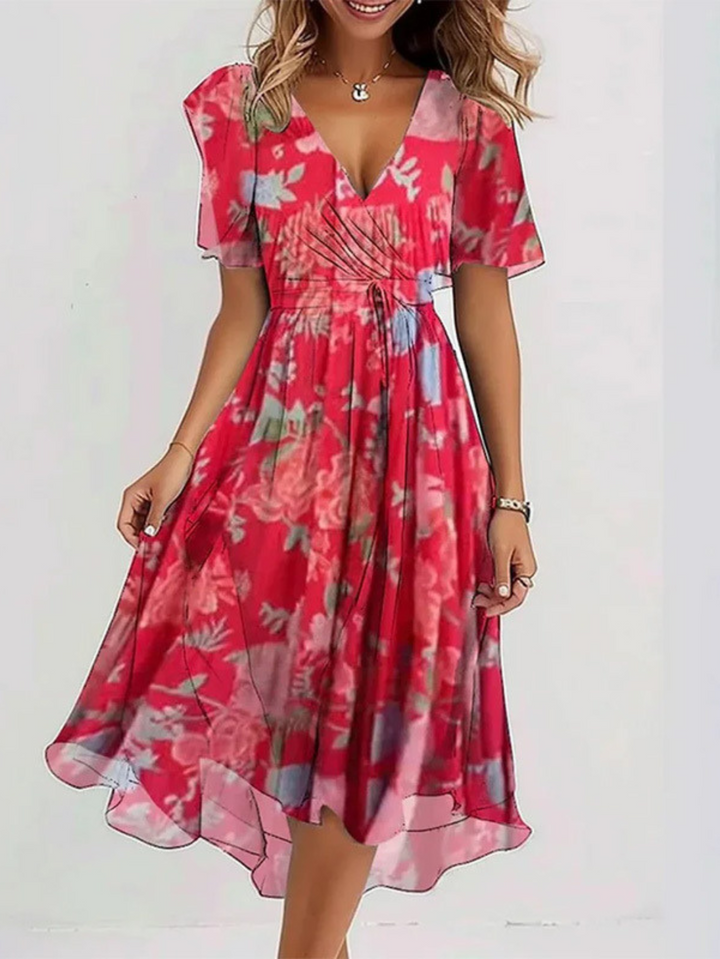 Comfortable multi-color summer midi dress, ideal for vacation, beach, or everyday relaxed wear.