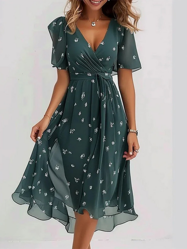 Elegant women's casual summer dress with a flattering relaxed fit and unique belly cover design.