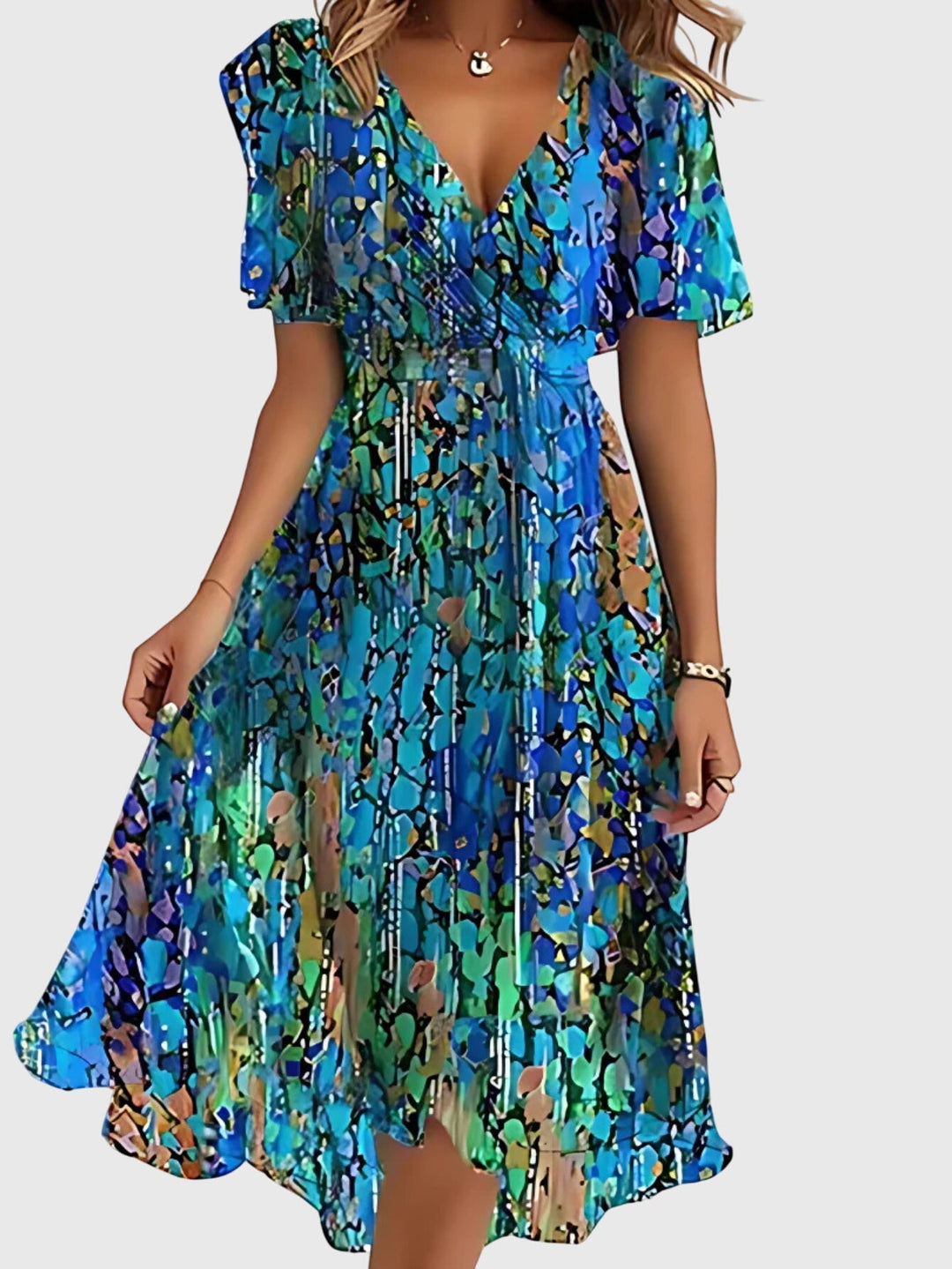 Flattering women's summer midi dress featuring a chic belly cover design, great for vacation or daily wear.