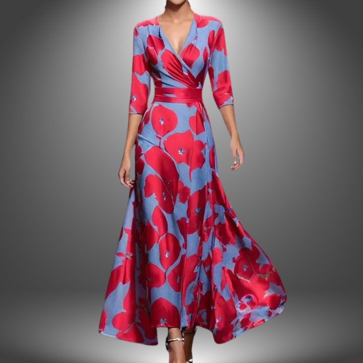 Women's flattering V-neck boho maxi dress, perfect for casual summer style. Elegant flowy design for everyday fashion.