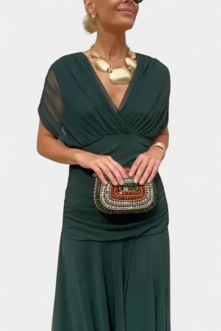 Make a statement in this elegant women's floral off-shoulder ruched maxi dress, perfect for evenings.