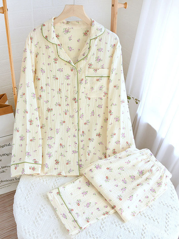 Soft women's long sleeve pajama set with delicate floral pattern, perfect for cozy nights.
