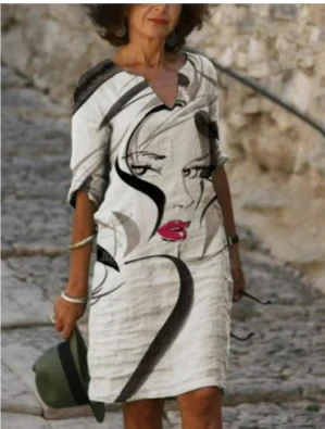 Full-length view of the floral V-neck midi dress on a model, illustrating its flattering fit.