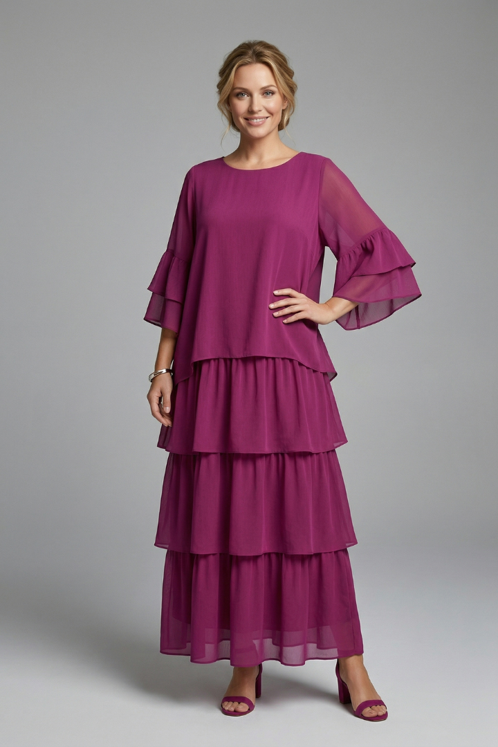 Comfortable loose fit women's tiered maxi dress, ideal for effortless summer style.