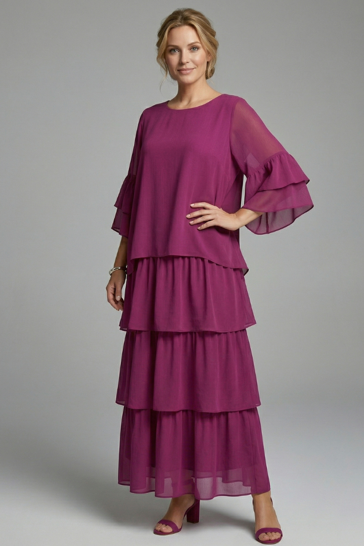 Casual women's flowy tiered maxi dress, great for relaxed summer fashion and comfort.