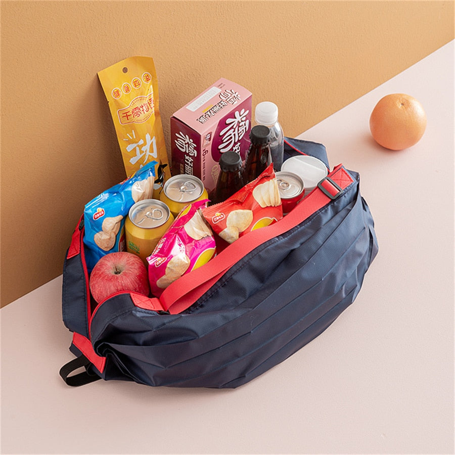 Spacious women's reusable tote bag, unfolded to show large capacity for groceries, travel, or daily use.