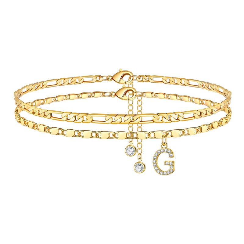 Women's fashion anklet: gold 'D' initial and a shimmering crystal charm, stainless steel jewelry