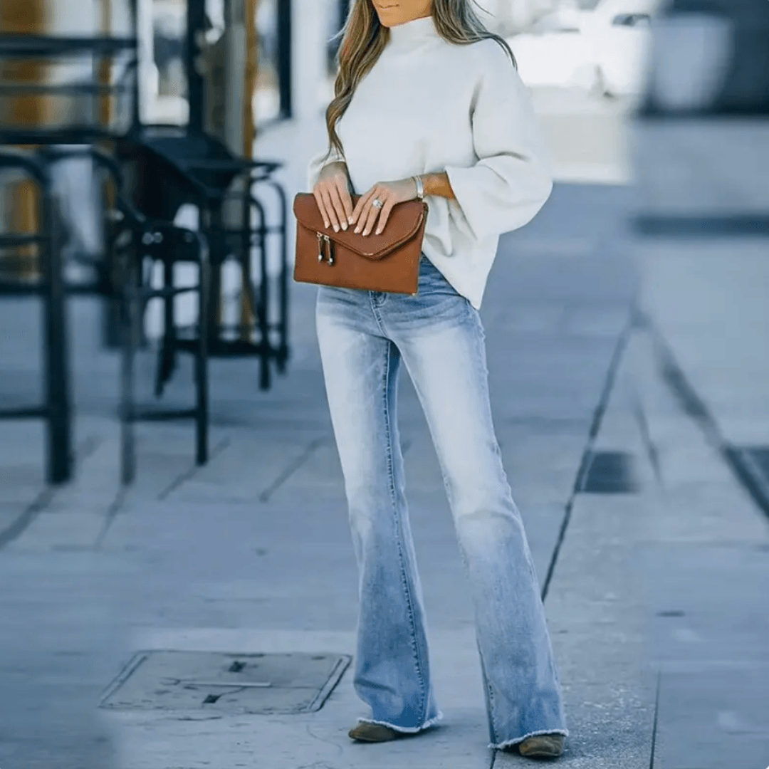 Fashionable women's high-waist straight leg jeans, versatile for everyday classic style.