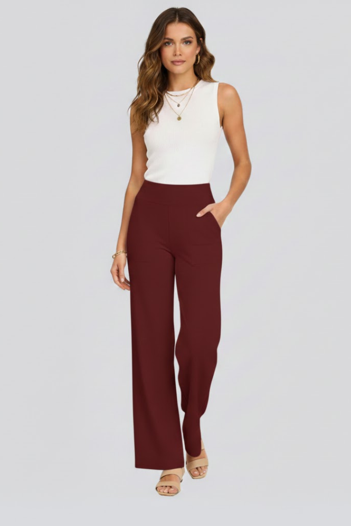 Effortless comfort & casual style in women's high-waist wide-leg pull-on trousers for everyday.