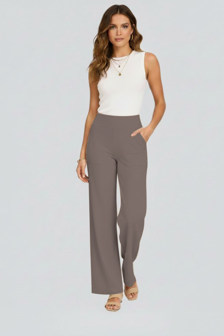 Relaxed fit women's wide-leg pull-on trousers, featuring a flattering high waist & versatile style.