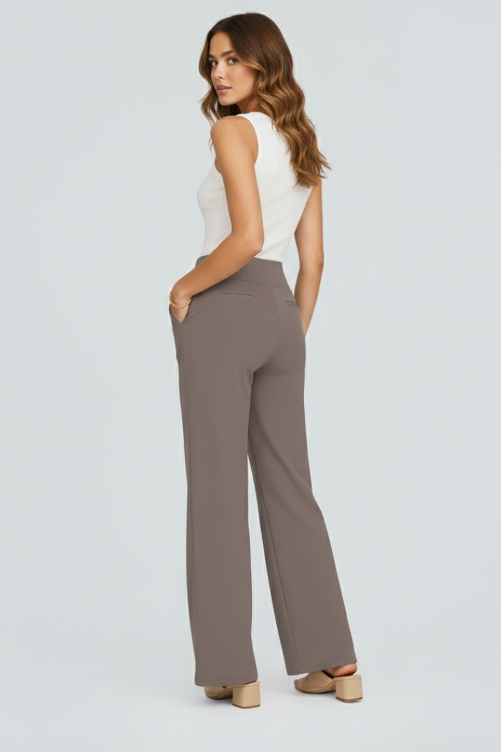 Versatile women's pull-on wide-leg trousers, high-waisted for casual and fashion-forward looks.