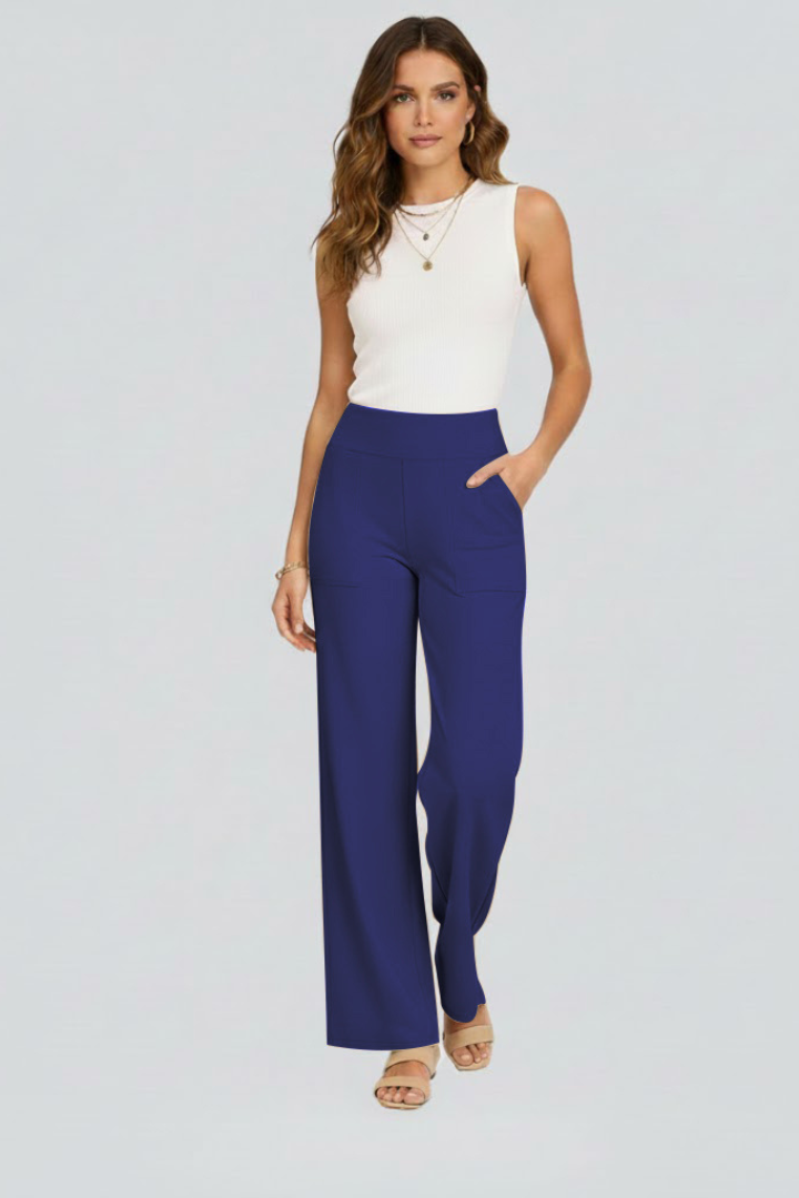 Soft, comfortable women's wide-leg pull-on trousers, featuring a high waist for everyday style.