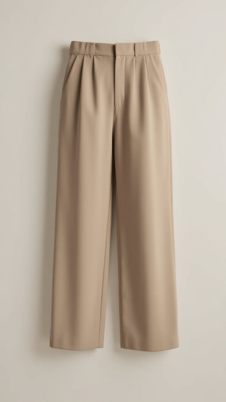 Back view of women's high-waist wide-leg spring trousers, showing the relaxed fit perfect for spring.