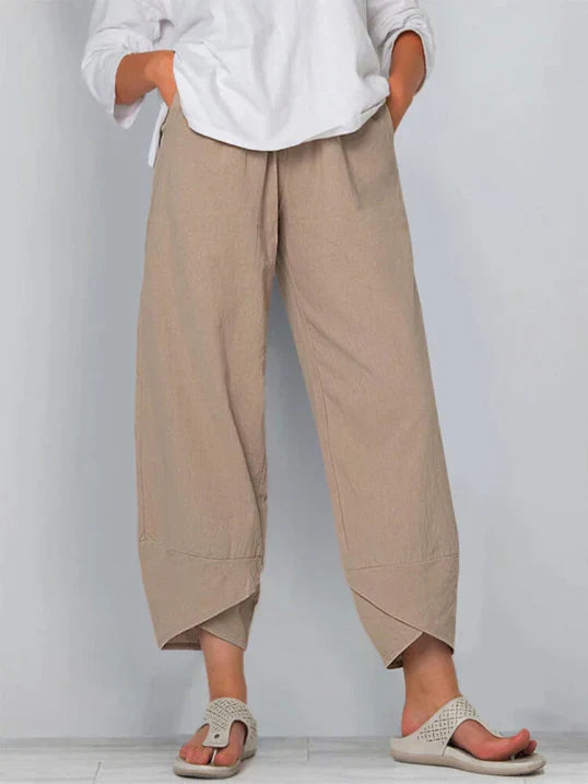 Women's high-waist wide leg tulip hem pants, perfect for stylish summer casual wear.