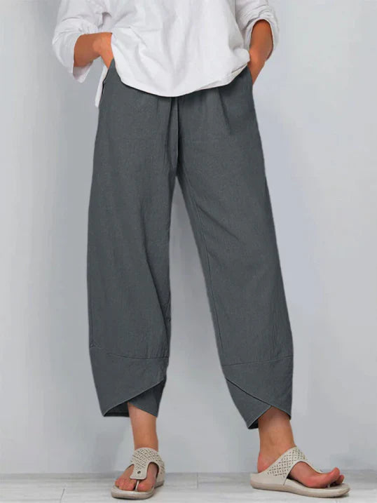Make a fashion statement in these women's high-waist wide leg tulip hem summer pants.
