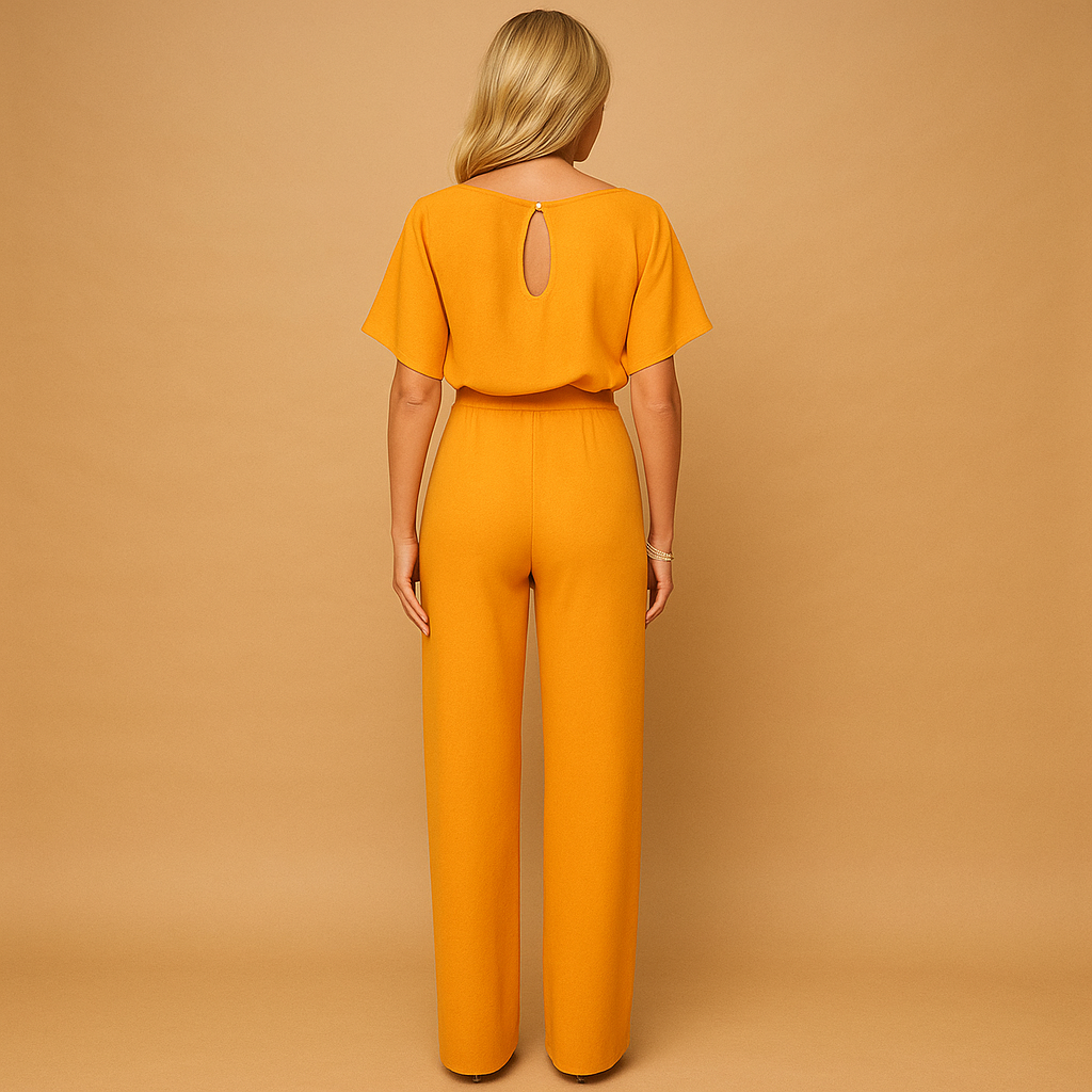 Flattering high-waisted jumpsuit for women, with a trendy lace-up design, ideal for stylish workwear or events.