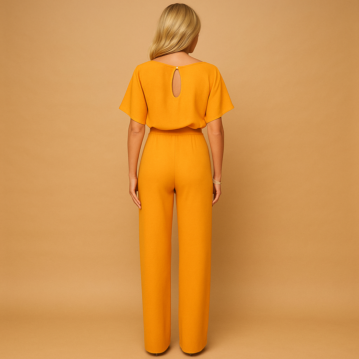 Flattering high-waisted jumpsuit for women, with a trendy lace-up design, ideal for stylish workwear or events.