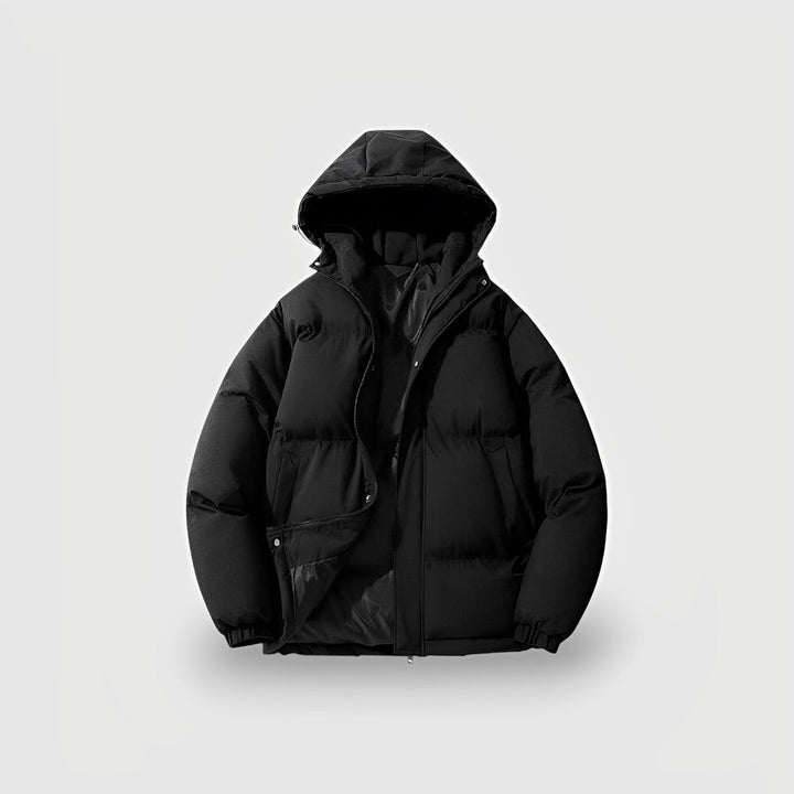 Close-up of the quilted detail on a women's casual hooded winter puffer jacket, showing texture.