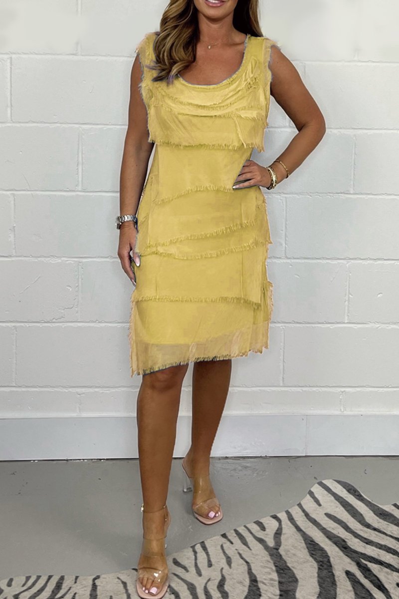 Casual chic Ilaira sleeveless dress, featuring a layered design and stylish frayed hem for comfort.