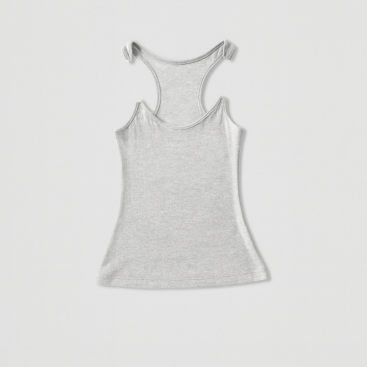 Versatile women's ribbed tank top with invisible straps, ideal for casual wear & layering.