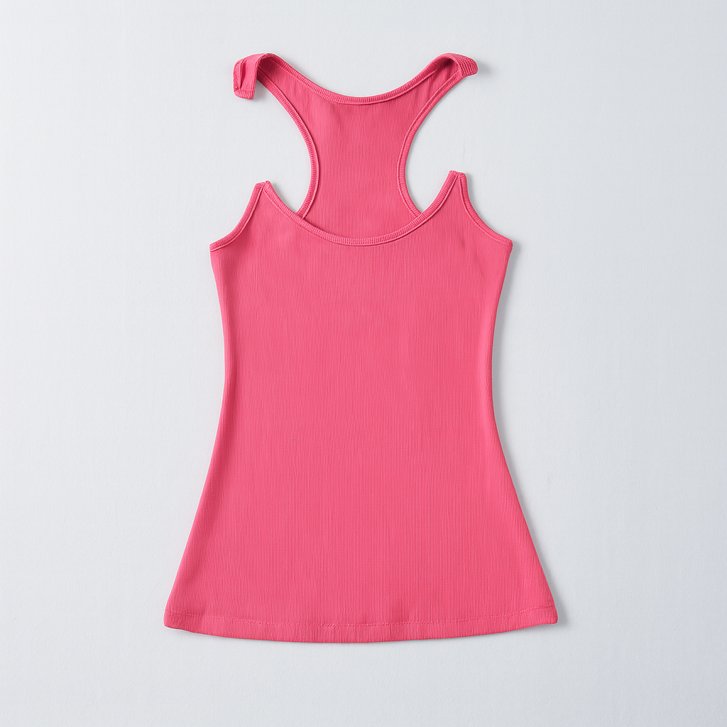 Solid color women's ribbed tank top, invisible straps, sleeveless, great for summer fashion.