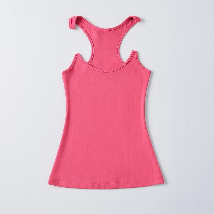 Solid color women's ribbed tank top, invisible straps, sleeveless, great for summer fashion.