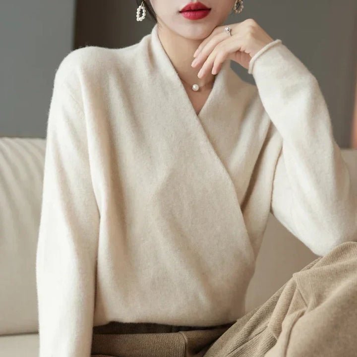 Versatile women's knit top with a flattering wrap neckline, ideal for spring fashion