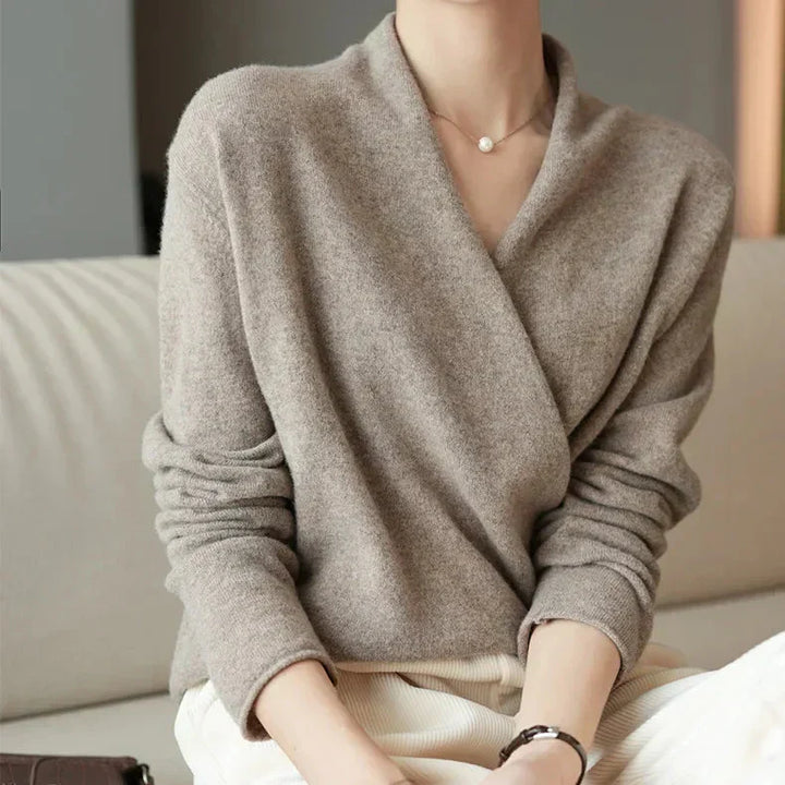 Lightweight long sleeve knit top for women, chic wrap neck adds an elegant touch