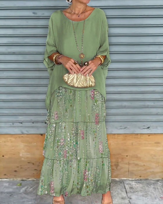Chic women's tiered boho maxi dress with a flowy design, offering casual elegance for spring & summer.