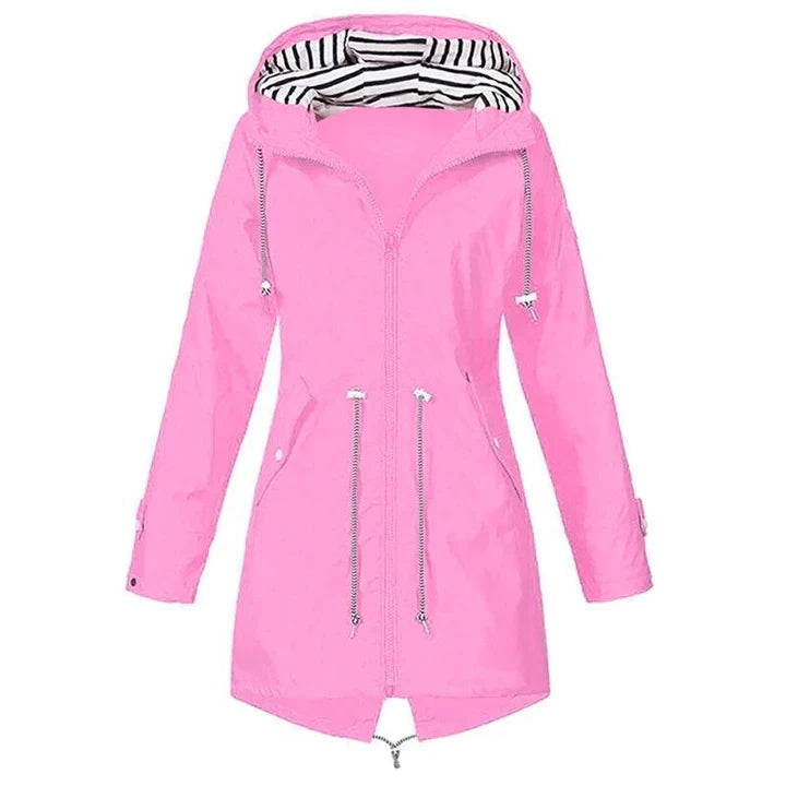 Women's hooded outerwear, a lightweight raincoat designed for comfort and protection