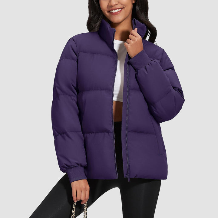 Women's lightweight quilted puffer jacket, black, for casual winter wear
