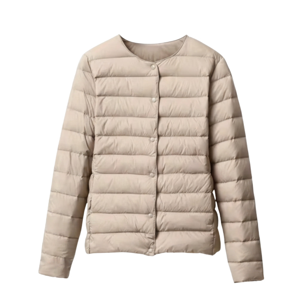 Casual women's fashion puffer jacket with quilted design, perfect for spring