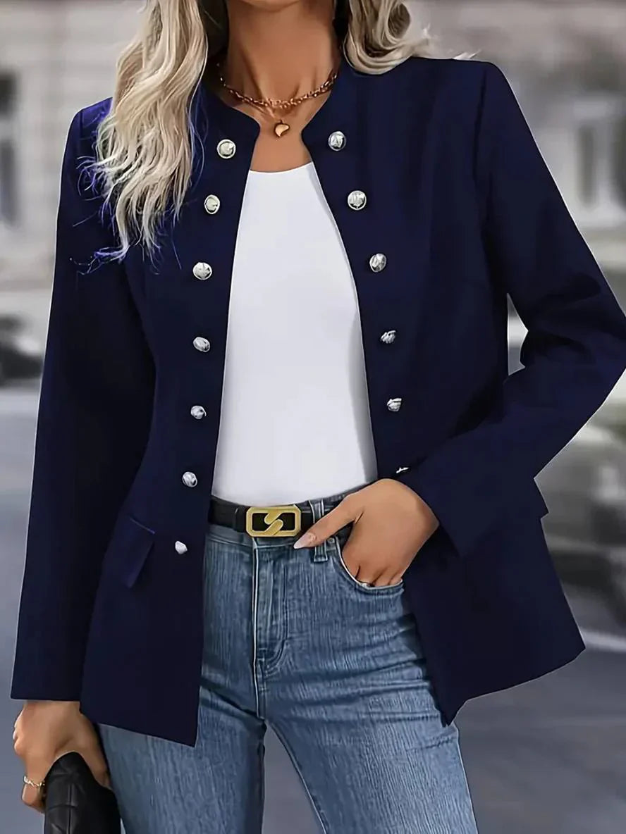 Women's long sleeve military button-down blouse, a chic and versatile top.