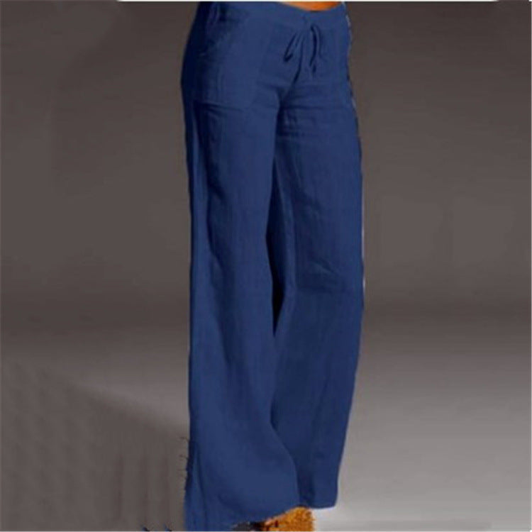 Stylish women's linen trousers with elastic waist for ultimate comfort. Loose fit makes them ideal for summer & travel.