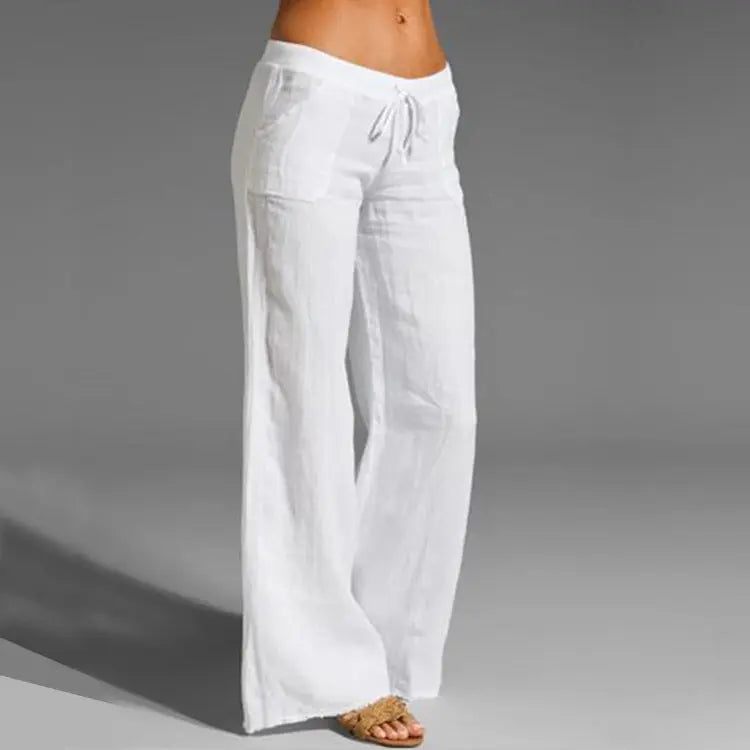 New women's breathable linen casual pants. Loose fit & elastic waist ensure comfort for summer, travel & everyday style.