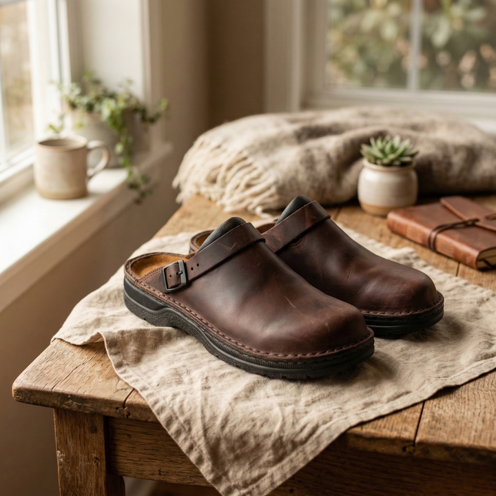 Women's Lucca slip-on clogs in brown, offering all-day comfort and chic, versatile everyday style.